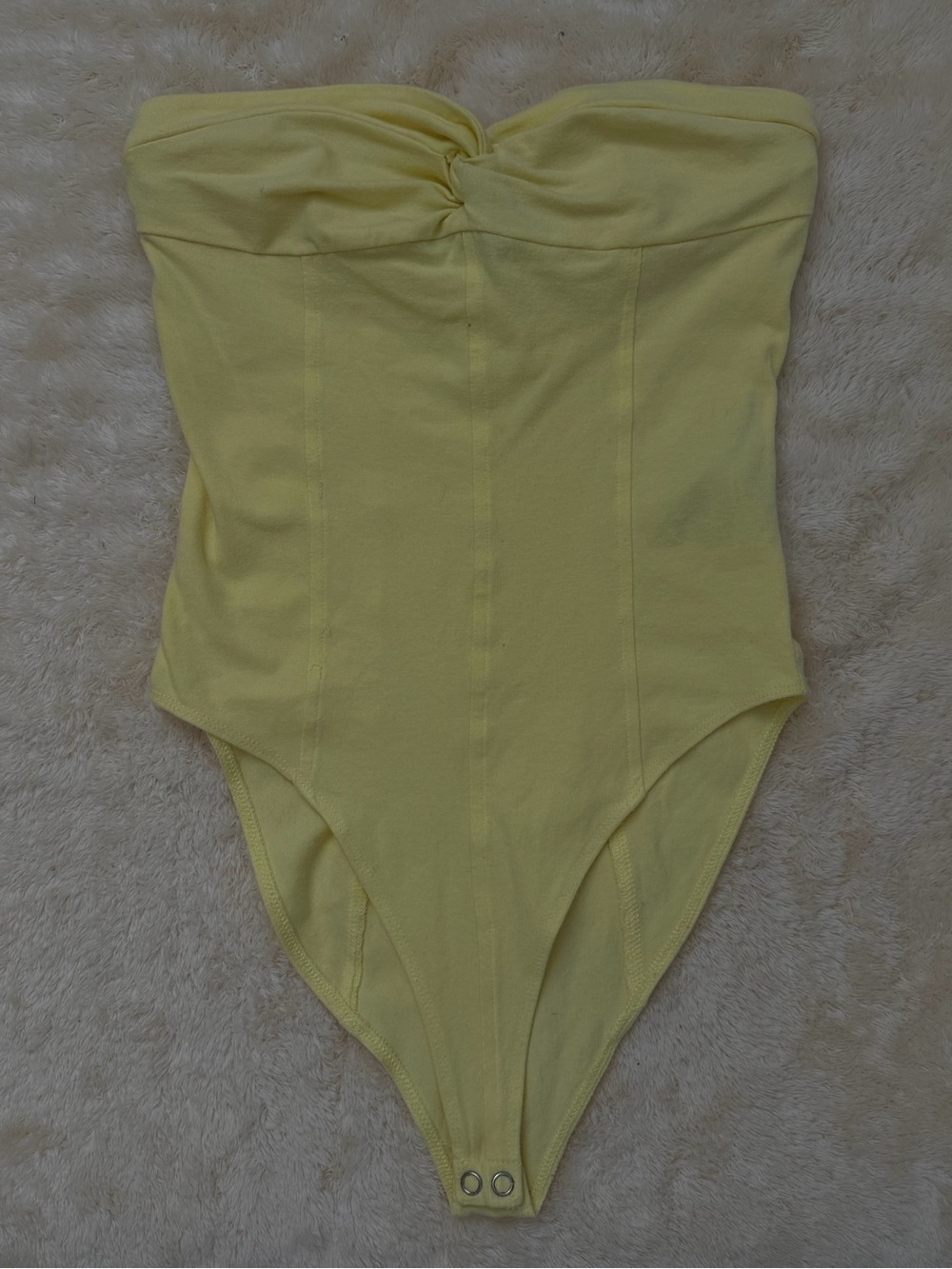 Strapless Yellow Bodysuit with Twist Front